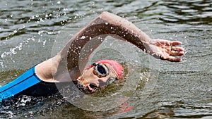 Triathlete in front crawl swimming