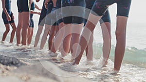 Triathlete Sports Swimming Workout. Triathlete Swim Endurance Sport Triathlon traimning. Swimmer Workout In Open Water