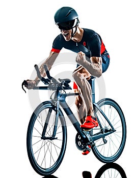 Triathlete triathlon Cyclist cycling silhouette isolated white b photo