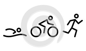 Triathlon activity icons - swimming, running, bike. Swimming, cycling and outdoor sports icons isolated on white