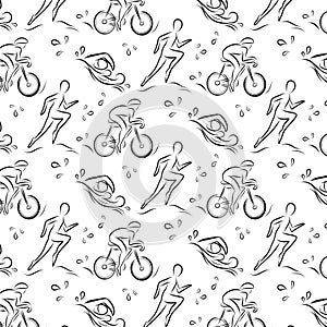 Triathlon hand drawn outline icons set for sport event or marathon or competition or triathlon team or club materials