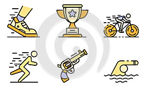 Triathlon icons set vector flat