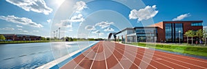 Triathlon participants engaged in an intense track competition during sporting event