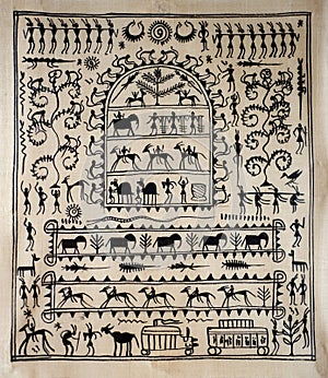 Tribal art on silk from India