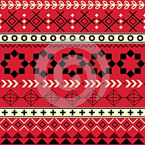 Tribal Aztec seamless geometric pattern, Navajo vector design in red, brown and black