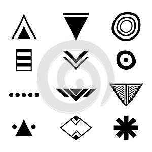 Tribal aztec symbols set. Artistic vector collection of design elements on white background. Religion, philosophy, spirituality,