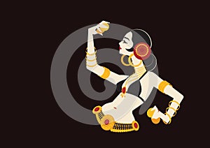 Tribal belly dancer with cymbals holding expressive impressive p