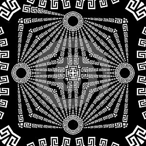 Tribal black and white elegant greek style vector seamless pattern. Ornamental geometric ethnic background. Modern