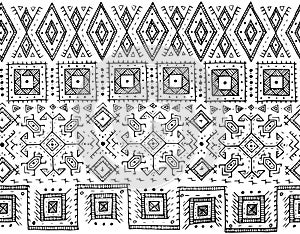 Tribal black and white seamless pattern. indian or african ethnic stamp style. Hand-drawn vector image for antistress