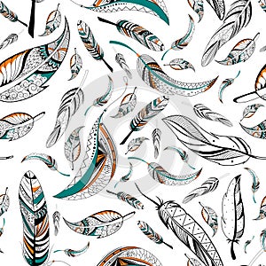 Tribal boho style feather seamless pattern