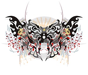 Tribal butterfly splashes with tiger head