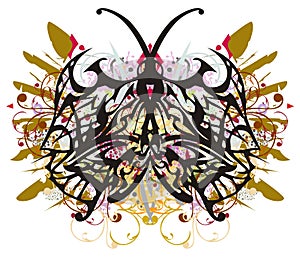 Tribal butterfly wings with colorful floral splashes