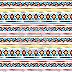 Tribal design. Seamless background - native tribal pattern. Watercolor