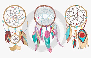 Tribal dreamcatcher made of hoop and net photo