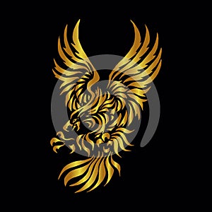 Golden color Tribal eagle small tattoo vector design