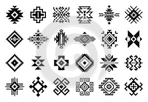 Tribal elements. Monochrome geometric american indian patterns, navajo and aztec, ethnic ornament for textile decorative photo