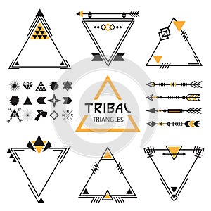 Tribal empty triangles labels, arrows, and symbols