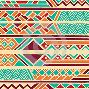 Tribal ethnic colorful bohemian pattern with geometric elements, African mud cloth, tribal design photo