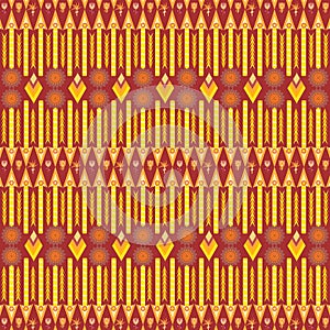 Tribal ethnic colorful vivid repeating pattern in red and yellow