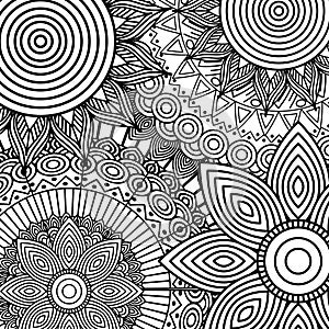 Tribal ethnic floral mandala sketch pattern for coloring page