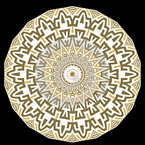 Tribal ethnic ornamental circle floral mandala pattern with zigzag lines, abstract flowers, greek key meanders. Beautiful round photo