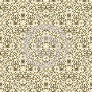 Tribal ethnic ornamental circle floral mandalas seamless pattern with zigzag lines, abstract flowers, greek key meanders. photo