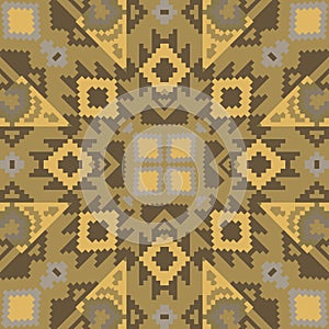 Tribal ethnic pixel seamless pattern. Aztec style squares pixel background. Repeat colorful geometric backdrop. Vector traditional