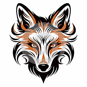 Tribal Fox Head Svg Cutout: Black And Orange Abstract Tattoo Design