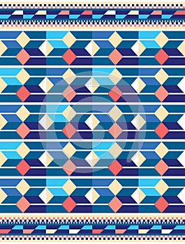 Tribal geometric african seamless vector pattern in blue, Kente nwentoma style inspired vector design