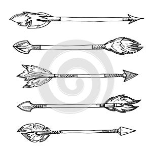 Tribal indian arrows. Vector hand drawn decorative elements in boho style