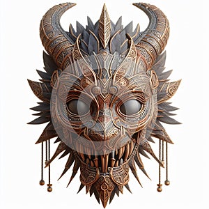 A tribal inspired D illustration of a mask with intricate patt photo