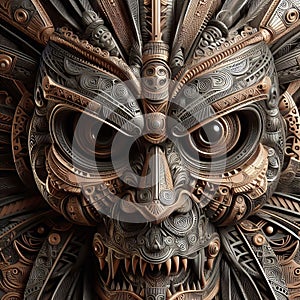 A tribal inspired D illustration of a mask with intricate patt photo