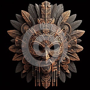 A tribal inspired D illustration of a mask with intricate patt photo
