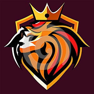 Tribal Lion King Head Mascot with crown. Vector illustration Generative AI