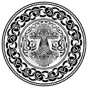 Tribal viking amulet with yggdrasil in celtic style photo