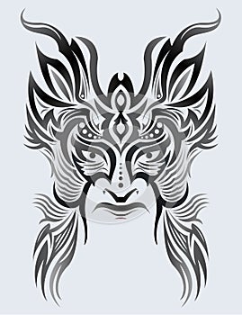 Tribal Mask Face vector illustration, Tattoo style Warrior.