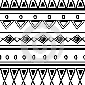 Tribal pattern texture with hand drawn african, aztec, maya creative drawing vector illustration. Black and white stripes patterns