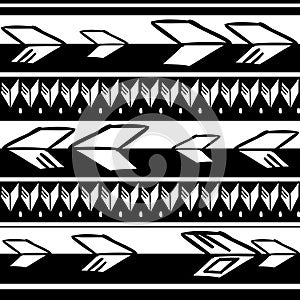 Tribal pattern texture with hand drawn african, aztec, maya creative drawing vector illustration. Black and white stripes patterns