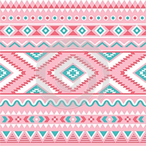 Tribal seamless pattern, Aztec pink and green background