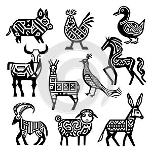 Tribal Silhouette Farm Animal Icon Collection