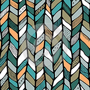 Tribal style braided seamless pattern, ethnic chevron multicolor. Braid lines