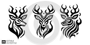 Tribal Stylized Deer Head Vector Logo Set