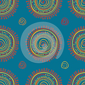 Tribal stylized sun ornament seamless pattern