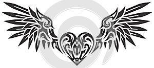 Tribal tattoo design of winged heart