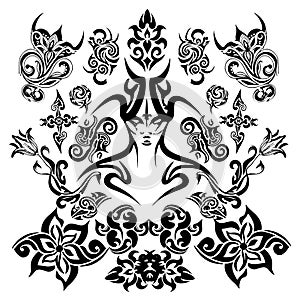 Tribal Tattoo Female Design Elements Set Pack