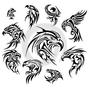 Tribal Tattoo Flying Eagles Design Elements