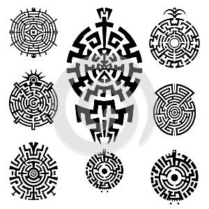 Tribal Tattoo Labyrinth Design Elements Set Pack