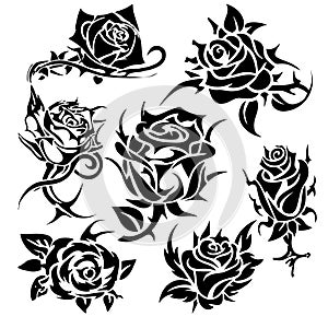Tribal Tattoo Roses Design Elements Set Pack