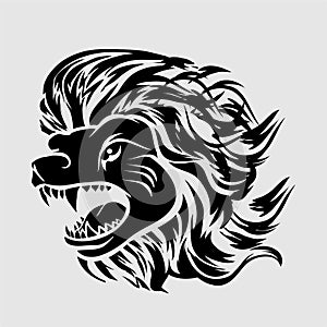 Tribal tattoo viking lion head illustration and vector logo