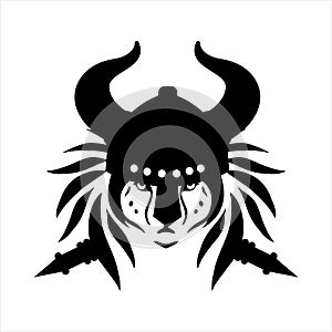 Tribal tattoo viking lion head illustration and vector logo